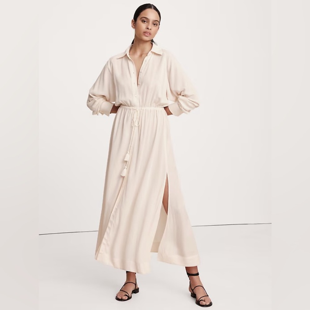 NWT! Banana Republic Cream White Gauze Shirt Dress - Size Medium Tall ✈️
